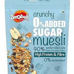 Zerobeli Crunchy 0% Added Sugar Muesli 425g -With 90% Wholegrains, Flax Seeds, Sunflower Seeds and Raisins|Diabetic Friendly and Helps Manage Weight-image-44