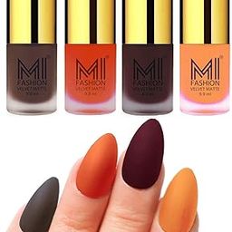 MI FASHION Velvet Matte Nail Polish Sets Long-Lasting & Waterproof 9.9ml Unique Color Coffee, Orange, Wine, Saffron Orange (Pack Of-4)-image-62