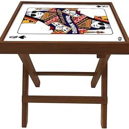 Nutcase Designer Teak Wood Side Table Folding Wooden Bedside Coffee Outdoor Picnic Table - Playing Card Queen-13