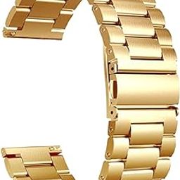 ACM Watch Strap Stainless Steel Metal 20mm compatible with Garmin Forerunner 645 Music Smartwatch Belt Luxury Band Champagne Gold-21