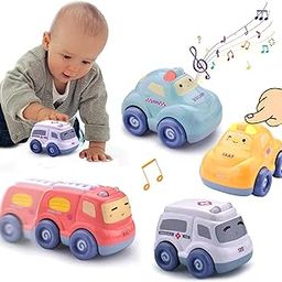 Kidology Push & Go Baby Car Toy Set, Friction Powered Pull Back Cars for Toddlers, 4-Pack with 3D Lights & Sounds, Fun Cartoon Trucks for Boys & Girls, Baby Toys 1+ Year Old-18