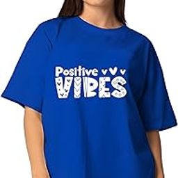 Liula Corporation_Postive_Vibes_Navy Blue_Oversize Cotton T-Shirt Women and Girls ! Travel, Adventure, Work-Out, Gym, Biking, Cycling and Sports/Half Sleeve T-Shirt-image-35