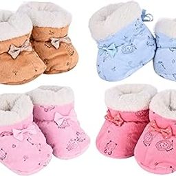 ANESHA Baby Unisex Baby Cozy Fleece and Faux Sherpa Booties (Age 0-12 Month Pack of 4-image-80