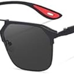 Men's Square Aviator Sunglasses, Black and Gold Frame, Grey Polarised Lenses-8