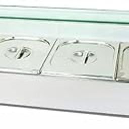 MVFP 2000W Electric SS Bain Marie with Glass Front 4 Compartments of 1/2 GN PAN Food with SS Lid (GN Pan: Length 325mm, Breadth 265mm and Depth100mm, Each GN Pan Capacity 5.5 Litr-image-78