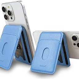 Bifold MagSafe Wallet, Minimalist iPhone Wallet with Stand, Magnetic Closure Wallet for iPhone 16/15/14/13/12 Series, Card Holder, MagSafe Accessories, Vegan Leather (Metalic Sky Blue)-image-9