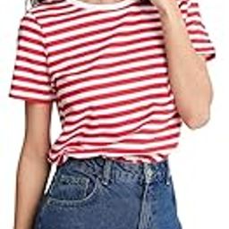 PSPKA Stripe Printed Short Sleeve Regular Fit Top for Women Strip T-Shirt-image-9