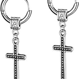 Cross Earring For Men and Boys Stainless Steel Silver Plated Hoop Earrings | Accessories Genz Jewellery Unisex Ear Studs Fashion Accessories-image-92