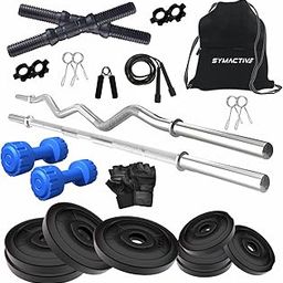 Amazon Brand Symactive 30 KG PVC Home Gym Fitness Kit | Dumbbells & Gym Bag (30 Kg Weight, 1 Kg x 2 Dumbbells, 3 Ft Plain Rod & Curl Rod, 2x14'' Rods, 4 Locks, Skipping Rope, Gloves, Gripper, Bag)-image-40