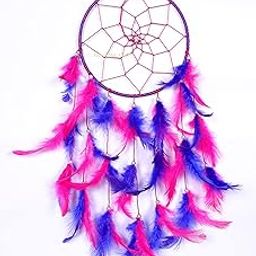 ANEMONE MART® Dream Catcher Pink & Blue Colour 6 inch Ring Size Natural Feather-picture-10