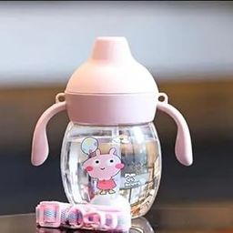 Smiley mia Baby Bite Resistant Soft Silicone Straw Sipper Cup with Handle with Weighted Straw | Sippy Cup with Anti Spill Lock | BPA Free, 6m+, 350 ml (Pink Color)-26