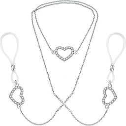 Faux Nipple Piercing Jewelry - Rhinestone Heart Necklace, Non-Piercing Nipple Rings, Adjustable Body Chain-23
