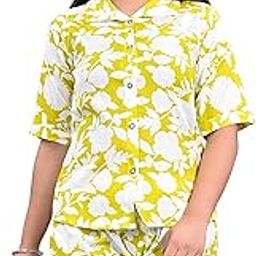 Women's Cotton Co-Ord Nightwear Set – Floral Printed Shirt & Shorts Combo | Summer Lounge & Sleepwear-image-80