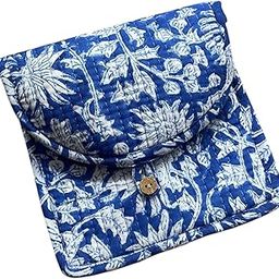 Anokhi Textiles Handblock Quilted Pouch | Small Size Diary, Passport, Specs Holder | Multipurpose Button Pouch Bag| Washable Bag (Blue)-image-9