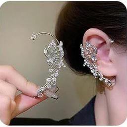 Butterfly Ear Cuff Earrings for Women Vintage Non Piercing Ear cuffs 2PCS Rhinestone Butterfly Ear Jewelry for Women, Long6.5CM/2.5IN wide4CM/1.6IN, Metal, No Gemstone-image-92
