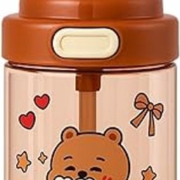 GUCHIGU Kids Sipper Bottle with Straw for Baby | Leak-Proof, BPA-Free Water Bottle with Cute Design Lid & Strap | Easy Grip, 360° Drinking | Baby Toddler Water Sipper Cup (Brown, 450ml)-image-66