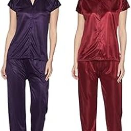 Women's Satin Solid Night Suit Set Pack of 1 (NW085_Maroon_X-Large_Maroon_XL) Women's Satin Solid Night Suit Set Pack of 1 (NW085_Purple_X-Large_Purple_XL)-picture-37