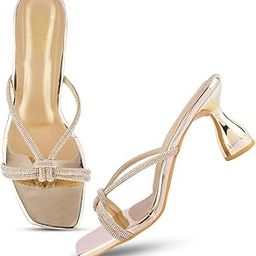 Women's Square Open Toe Rhinestone Spool Heels Sandals For Women and Girls-picture-26