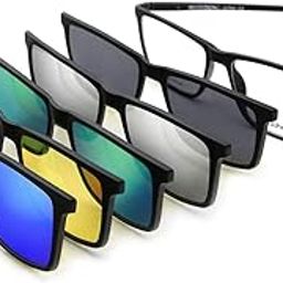 Magnetic Clip on Sunglasses for Men & Women Polarized UV Protection Retro Square Eyeglasses Fit Over Night Driving-image-77