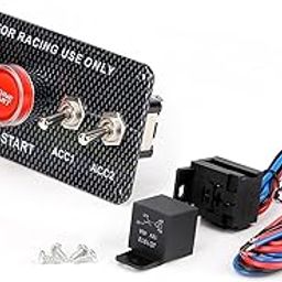 MODAXE 12V Racing Switch Panel Kit 4 in 1 Carbon Fiber Car Ignition Switch Panel Kit - Ignite Power & Control with Red Illuminated Start Button - Easy Installation-image-14