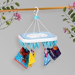 Kuber Industries Cloth Drying Hanger | 36 Clips Cloth Hanger | Cloth Drying Stand | Baby Cloth Drying Pegs | Clothes Hanger Pegs | Square Cloth Drying Clips | Transparent Blue-33