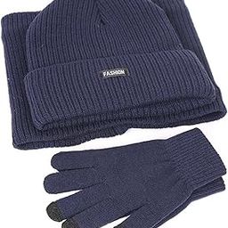 CALANDIS™ Beanie Hat Scarf Gloves Set Warm Soft Cotton for Ski Cycling Fishing Navy | Mens Accessories-image-39