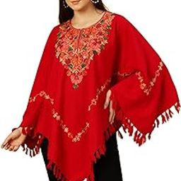 Kashmiri Women's Wool Poncho Shrug Top Embroidery with Silk Lining-picture-31