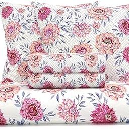 HOMEKART 220 TC Glace Cotton 5 Pc Bedding Set- 1 Double Bedsheet, 2 Quilted Cushion Covers with Zip & 2 Pillow Covers- Soft, Durable & Luxury Feel, 90x100 in -Pink-image-48