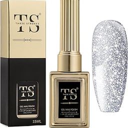 THR3E STROKES HEMA FREE Glitter Silver Nail Polish, 1 Pcs 15ml Soak Off Gel Polish Nail Art Manicure Salon DIY Gel Nail Design Decoration at Home Nails Manicure Kit Gift (MACHIN SE SUKHENGI)(UV LAMP NEEDED) (75 - GLITTER SILVER, 15ML)-17
