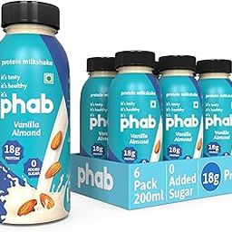 Phab Ready-to-Drink 18g Protein Milkshakes, Healthy & Delicious Pack 6 x 200ml (Vanilla Almond) with No Added Sugar-29