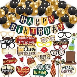 WOBBOX Happy Birthday Combo Harry Potter Theme Party Props 29 Pcs with Colourful Harry Potter Theme Bunting Banner & Balloons, Birthday Decoration Item-29