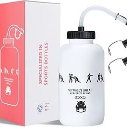 SHOKE Lacrosse Hockey Water Bottle with Long Straw Squeezable BPA Free Plastic Goalie Boxing Water Bottles 32 Oz 1 Liter for Sport Perfect for Football Gym Yoga-image-45