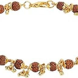 Gold Plated Rudraksha Bracelet For Women | ISO Certified | 5 Mukhi Rudraksha 20 Brown Beads | Rudraksha Bracelet for Meditation and Prayer for Women | Size: 8 Inches-17