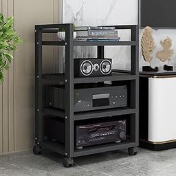 Indian Decor 42212 4-Level Audio Stand Speaker Box with Adjustable Shelf, Mobile Corner Stand for Audio and Video Media with Wheels, Multifunctional Support for Audio Components - Black-image-52