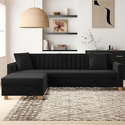 ARTFUL LIVING-Modern L-Shape Velvet Sofa Set for|Right-Hand Sectional Sofa with Tufted Back 4-Seater Corner Couch,Perfect for Home Office Guests Living Room-Black-image-80