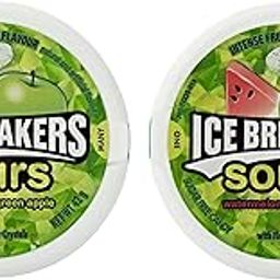 IceBreakers Sours Candy, Watermelon and Green Apple Flavour, Sugar Free with Flavor Crystals, Set Of 2 X 1.5 Oz 42 Grams (USA)-image-48