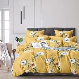 MIL Furnishings Soft Premium Cotton Blend Double Quilt Cover Blanket Cover Razai Duvet Cover for Double Size Duvets with Zip 90"x 100" , Brown Bouquet (Yellow Flowers)-image-75