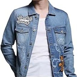 Men Washed Colourblocked Crop Denim Jacket with Patchwork-image-12