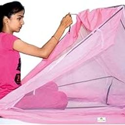 WonderNet Mosquito Net Pink Color for Double Size Bed 5 Ft X 6 Ft (60inch X 72inch)-27