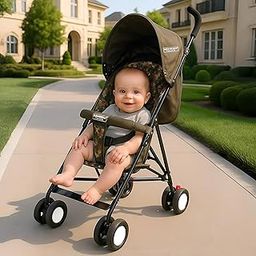 KIDBITKART Luna Travel Buggy Stroller Pram for 0-3 Years,Safety Harness,360° Swivel Wheel Stroller (Army Buggy) (Army)-image-75