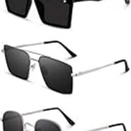 Unisex combo offer pack of 5 shades Unisex Fashion Sunglasses Set, 5 Pairs, Metal Frame, Black and Silver - Combo5-1306-image-53