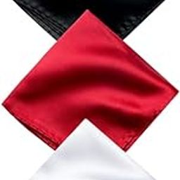 Satin Pocket Square for Men, Wedding Handkerchief for Suits, Blazers & Tuxedo, Men's Pocket Square Combo (Pack of 3) (Red, Black & White)-image-75