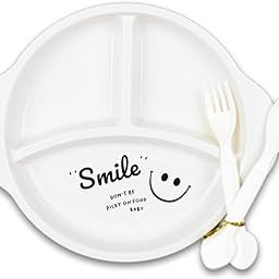 TPJ Mart BPA-Free Round Smile 3-in-1 Kids Lunch Plate – Polypropylene Food Grade Reusable Dinner Tray for Toddlers & Children | Full Meals Dish, Tableware Plate (White, 1 Pc)-image-45