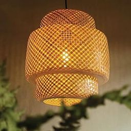 The Alpines Bamboo Lampshade Three Part Hanging Lamp Without Bulb Natural & Handmade Hanging Lamp For Hotel, Resturant, Cafe, Home Decor Lights (14 INCHES)-picture-11