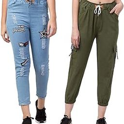 Women's & Girl's Plain Stylish Joggers and Relaxed Fit Denim Light Blue Jogger Pant Sports Track Pants (Pack of 02)-image-2
