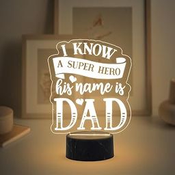 Gift Me Bazar I Know a Super Hero His Name is Dad Led Desk Table Lamp for Bedroom, Living Room, Kids Room | Best Gift Dad from Son & Daughter | Fathers Day Gift Birthday Gift Dad Warm White Light-image-5
