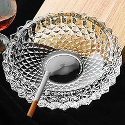 Tnglov Round Cut Glass Ash Tray Set of 1 | Crystal Clear Glass Ashtray | Cigarettes Ash Tray | Tabletop Ashtray for Home | Glass Smoking Tray-image-2