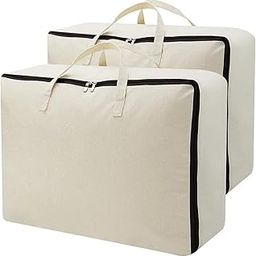 Home Care Store Closet Organizer And Storage Foldable Clothing Storage Bag For Clothes, Blanket, Comforter Canvas Material, 44.96 Centimeters, White-22