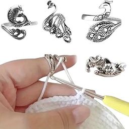 Crochet Ring 4 Pcs for Crocheting Adjustable Knitting Tension Ring for Finger Yarn Tension Ring Fashion Style Accessories, Yarn Holders for Crochet, Crochet Rings Embroidery, Crochet Ring Hook-31