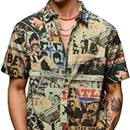The Beatles: Through The Years Men and Boys Short Sleeves Collared Neck Button Front Multicolor All Over Printed Regular Fit Cotton Holiday Shirts-image-40